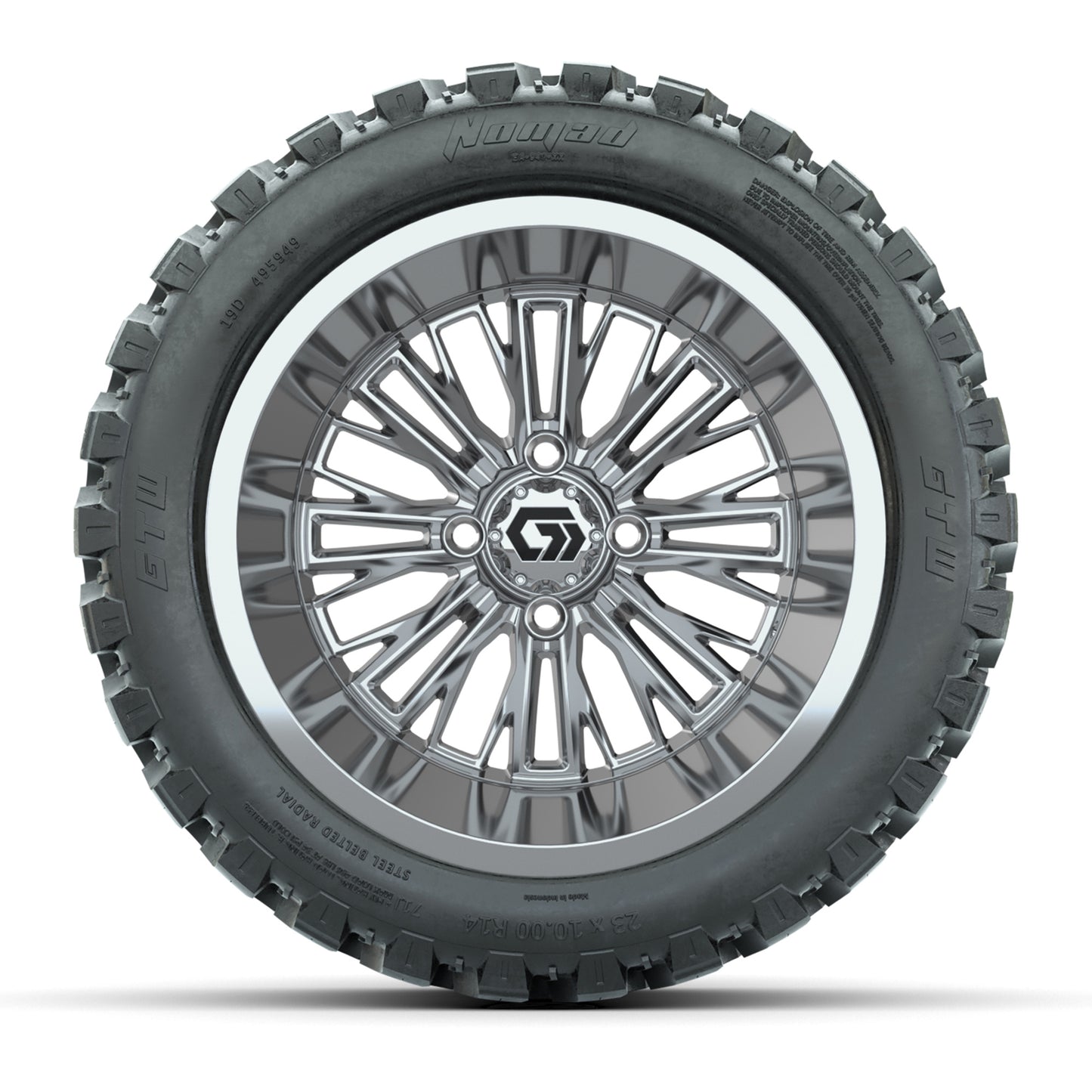 GTW® Viper Chrome 14 in Wheels with 23X10-R14 Nomad Steel Belt Radial All-Terrain Tires - Full Set