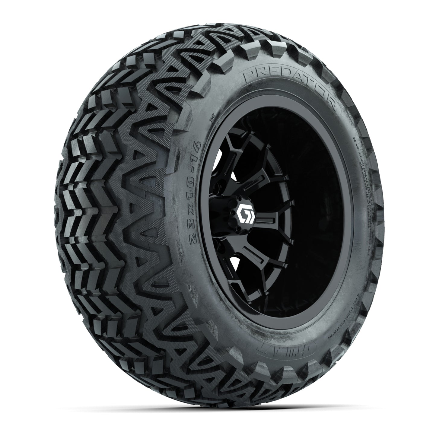 GTW® Assault Gloss Black 14 in Wheels with 23X10-14 Predator All-Terrain Tires - Full Set