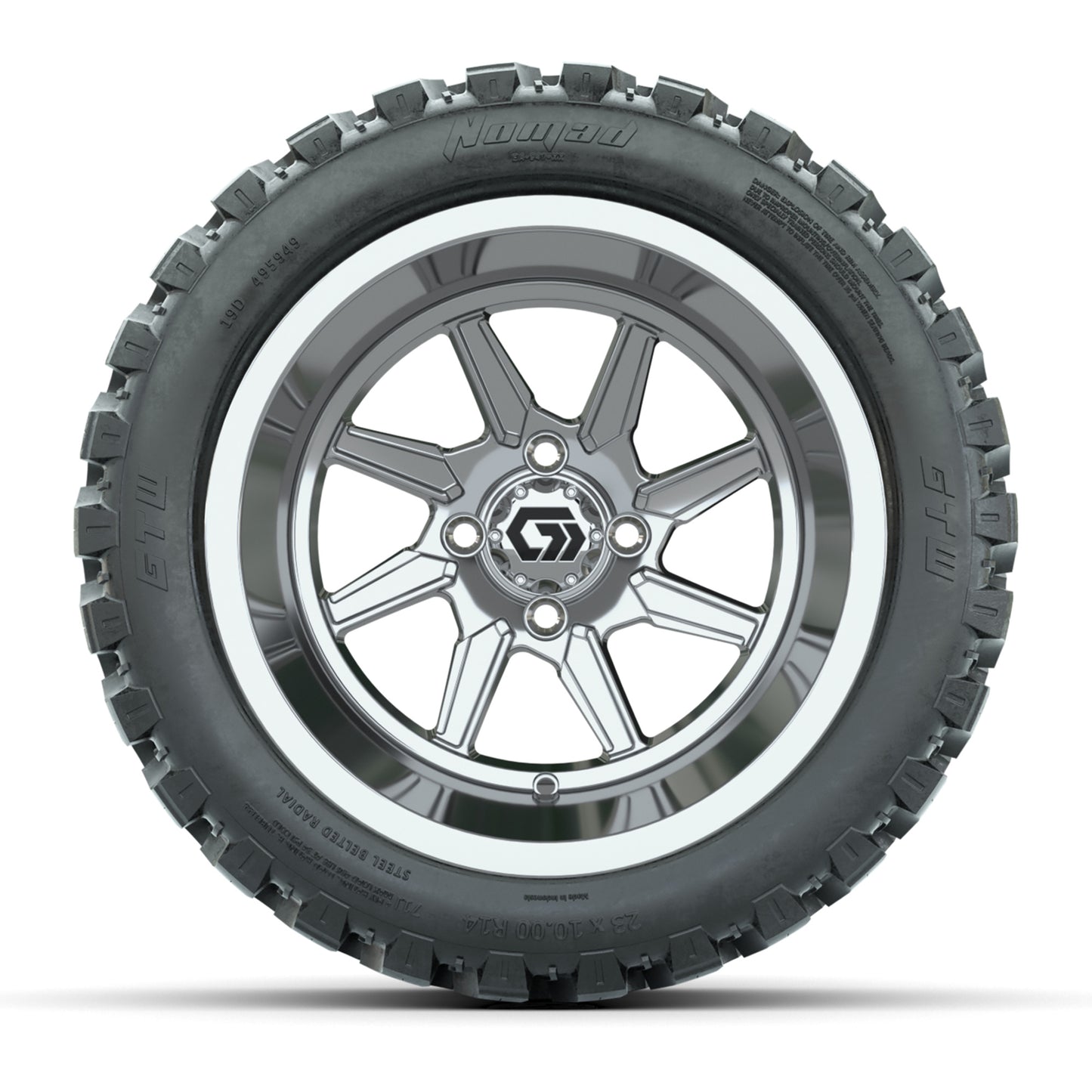 GTW® Reaper Chrome 14 in Wheels with 23X10-R14 Nomad Steel Belt Radial All-Terrain Tires - Full Set