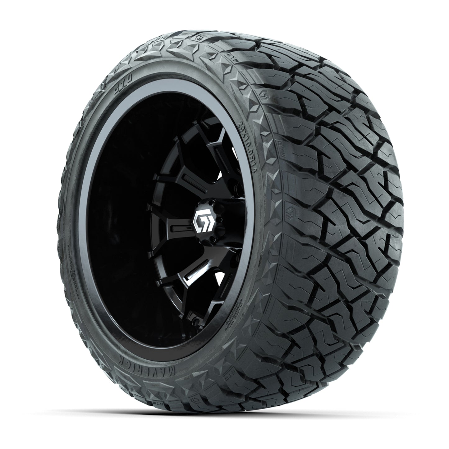 GTW® Assault Gloss Black 14 in Wheels with 23X10-R14 Maverick Steel Belted Radial All-Terrain Tires - Full Set