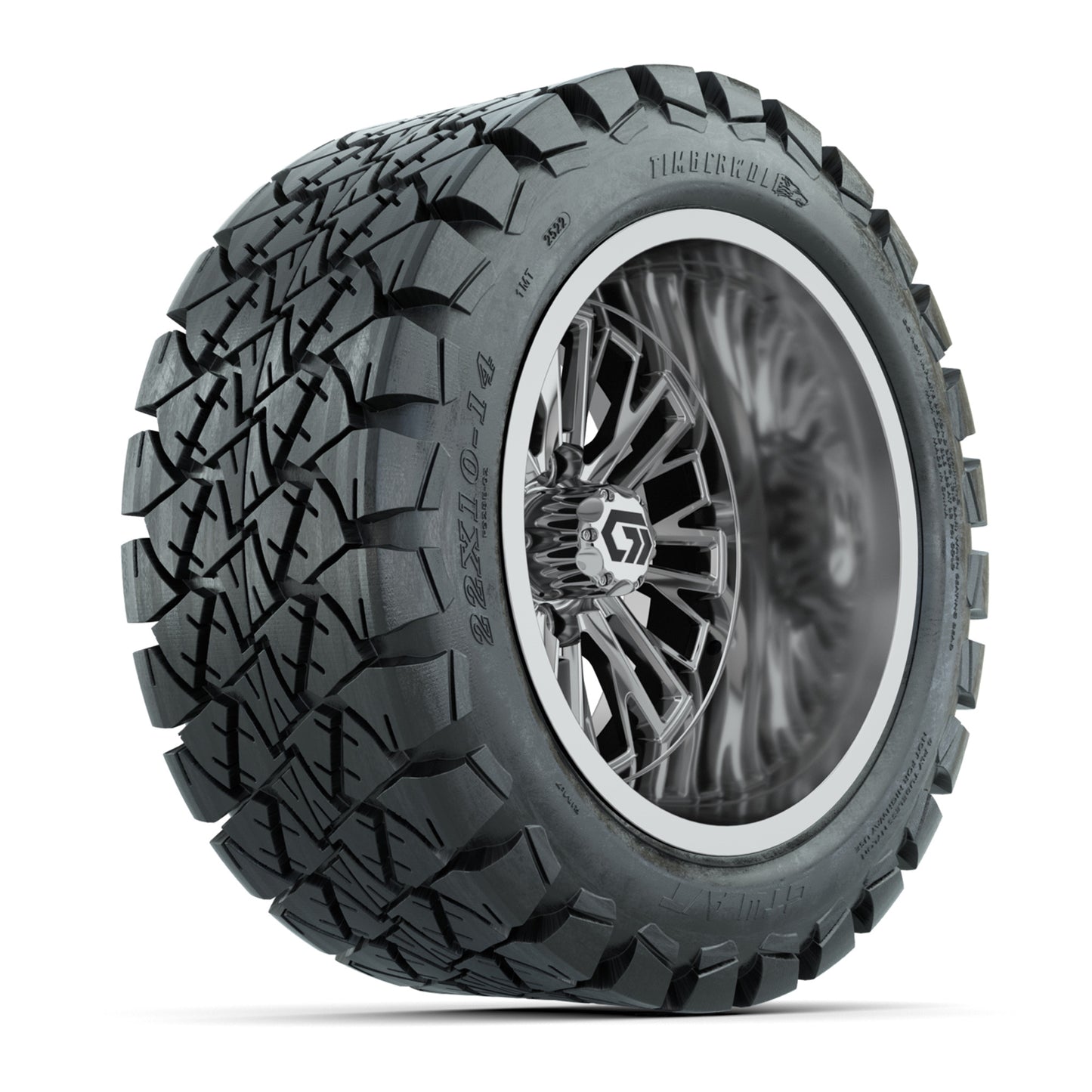 GTW® Viper Chrome 14 in Wheels with 22X10-14 Timberwolf All-Terrain Tires - Full Set