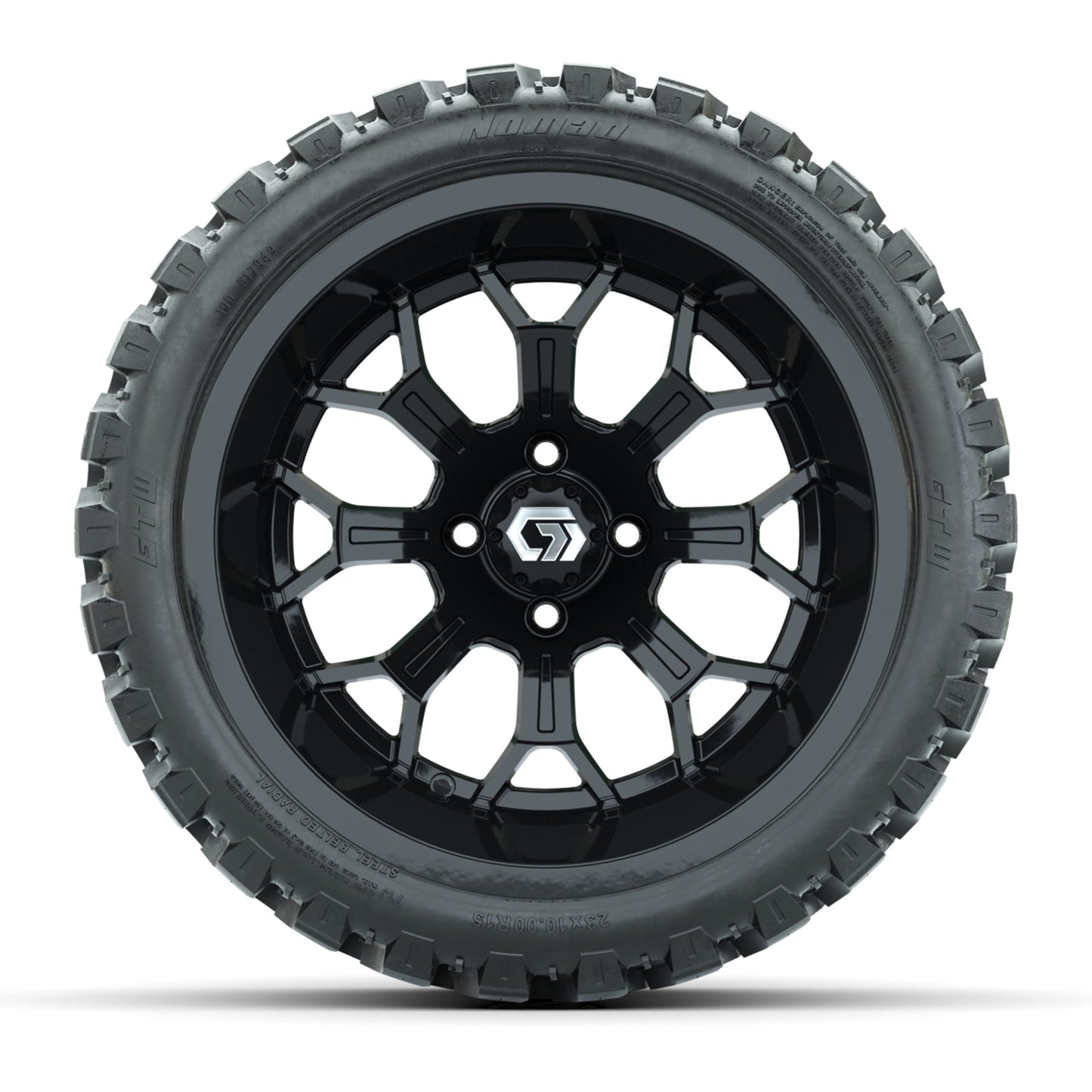 GTW® Assault Gloss Black 15 in Wheels with 23X10-R15 Nomad Steel Belted Radial All-Terrain Tires - Full Set