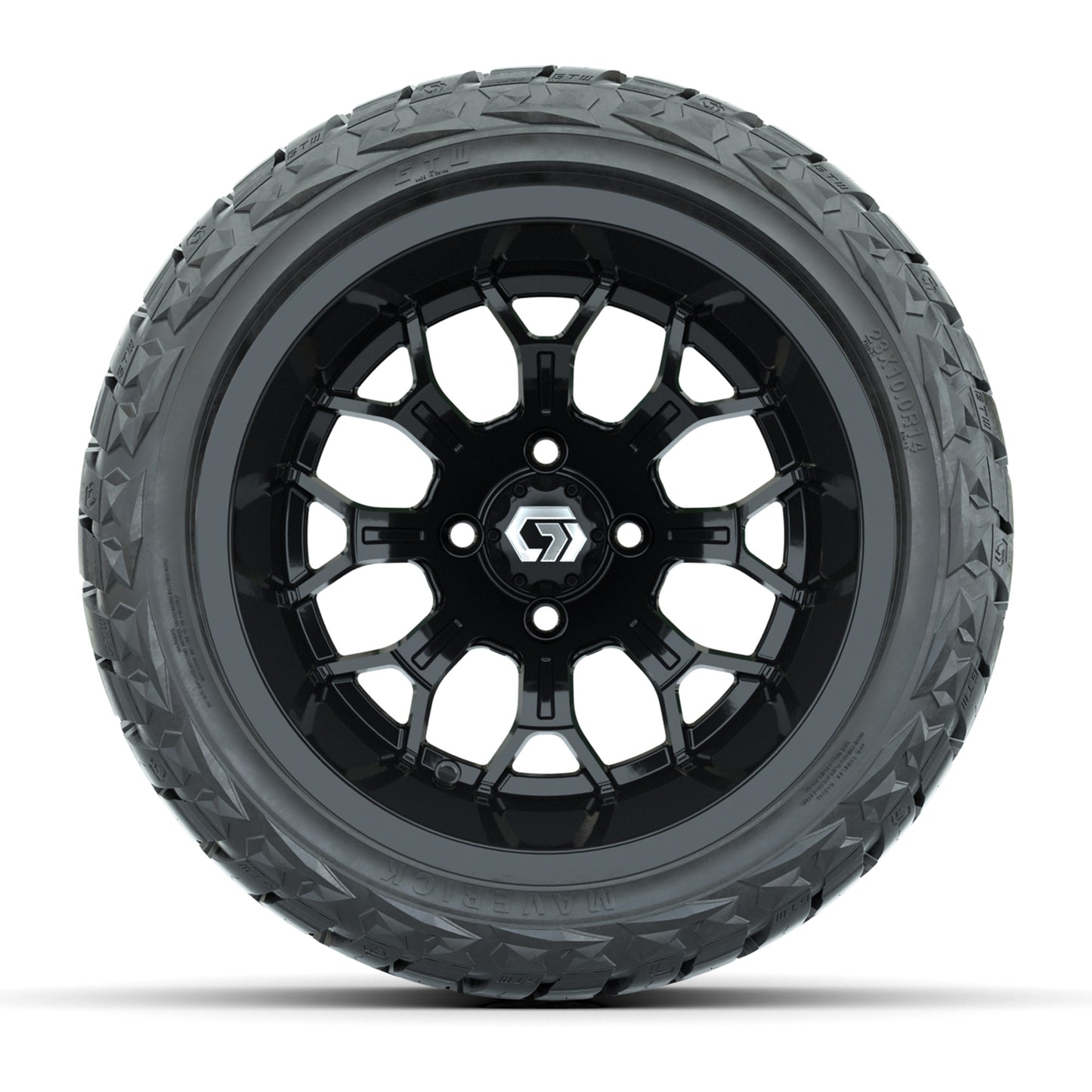 GTW® Assault Gloss Black 14 in Wheels with 23X10-R14 Maverick Steel Belted Radial All-Terrain Tires - Full Set