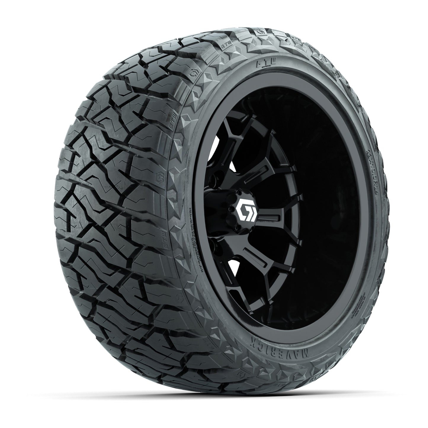 GTW® Assault Gloss Black 14 in Wheels with 23X10-R14 Maverick Steel Belted Radial All-Terrain Tires - Full Set