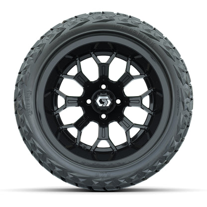 GTW® Assault Gloss Black 15 in Wheels with 23X10-R15 Maverick Steel Belted Radial All-Terrain Tires - Full Set