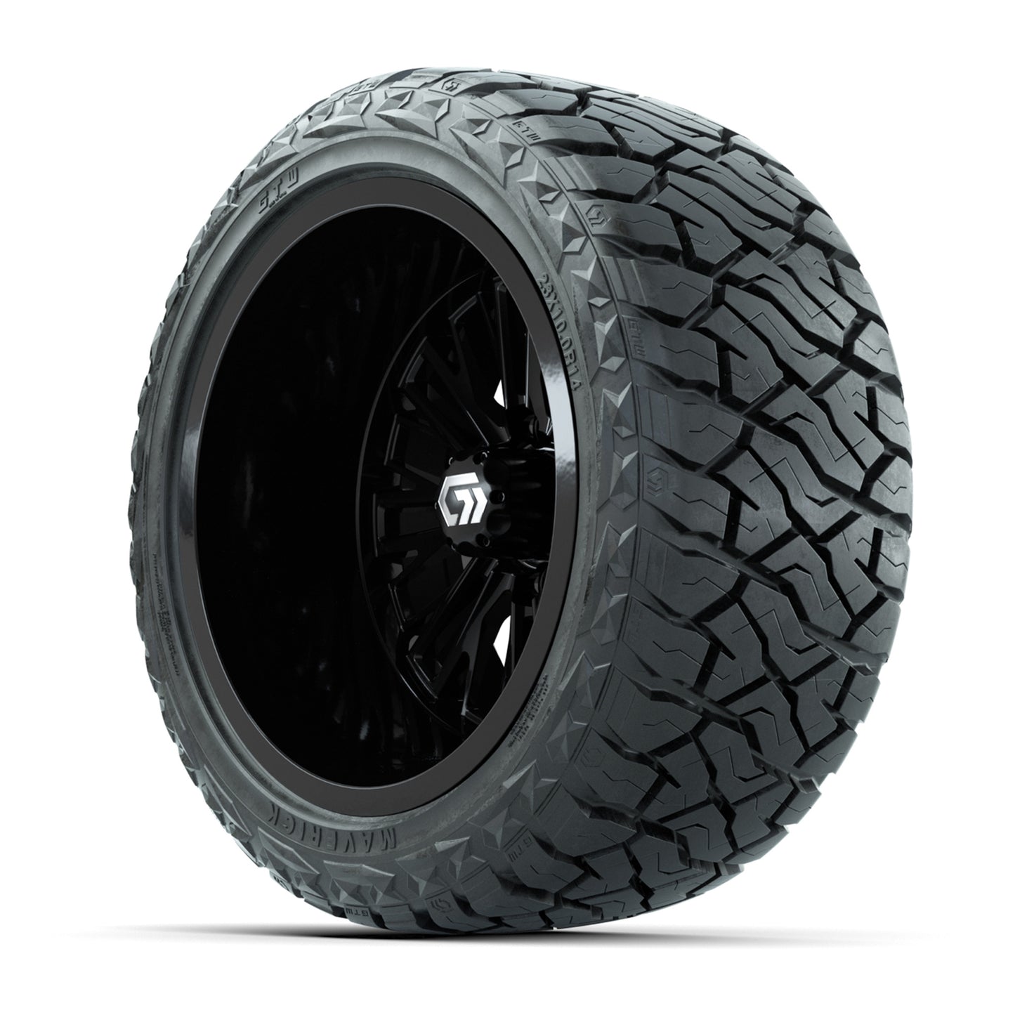 GTW® Viper Gloss Black 14 in Wheels with 23X10-R14 Maverick Steel Belted Radial All-Terrain Tires - Full Set