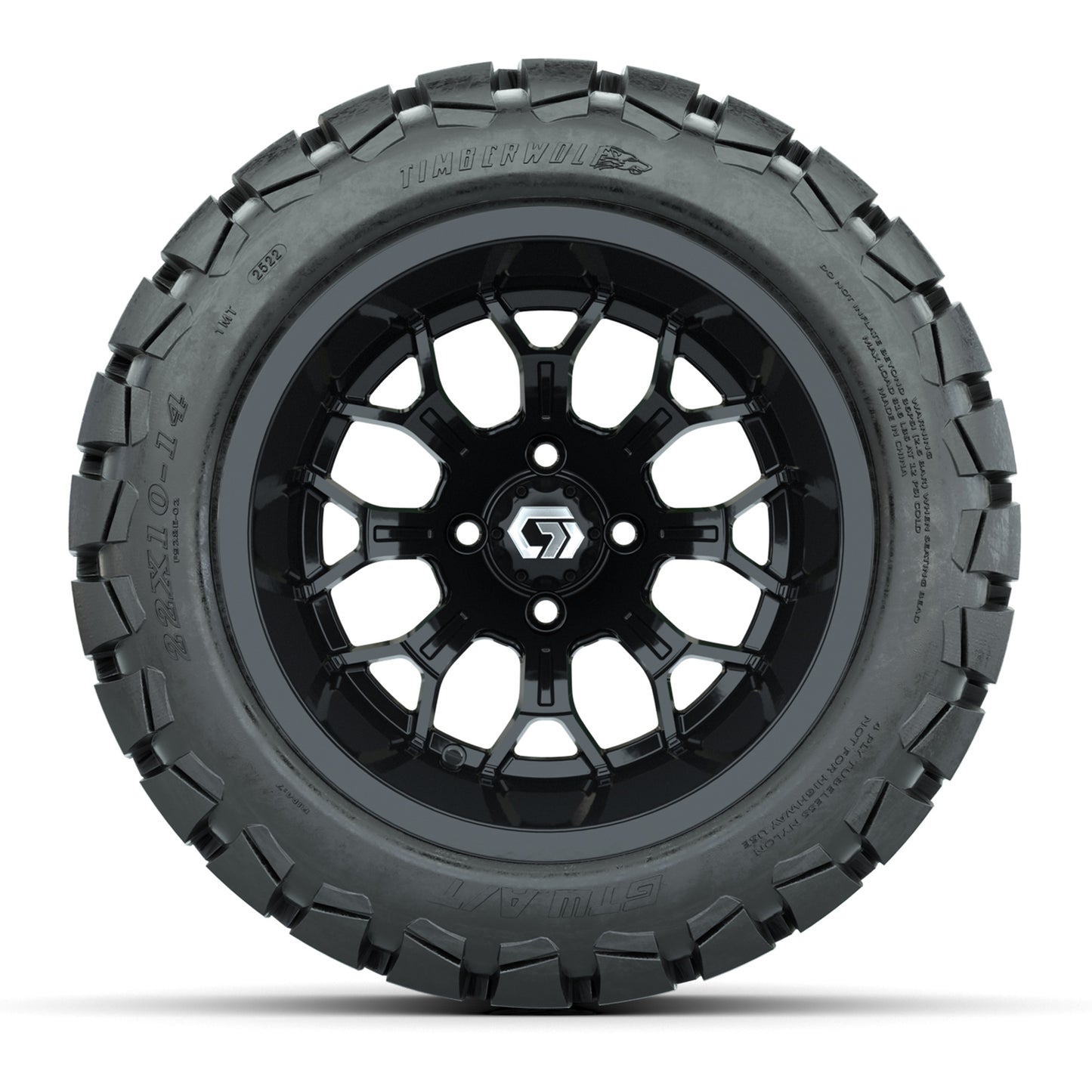 GTW® Assault Gloss Black 14 in Wheels with 22X10-14 Timberwolf All-Terrain Tires - Full Set