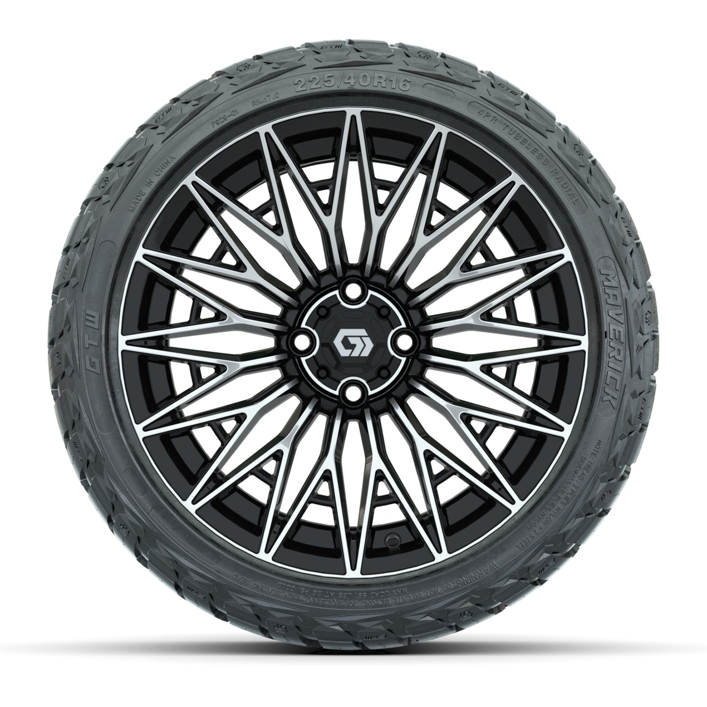 GTW® Blur Black/Machined 16 in Wheels with 225/40-R16 Maverick Street Tires - Full Set