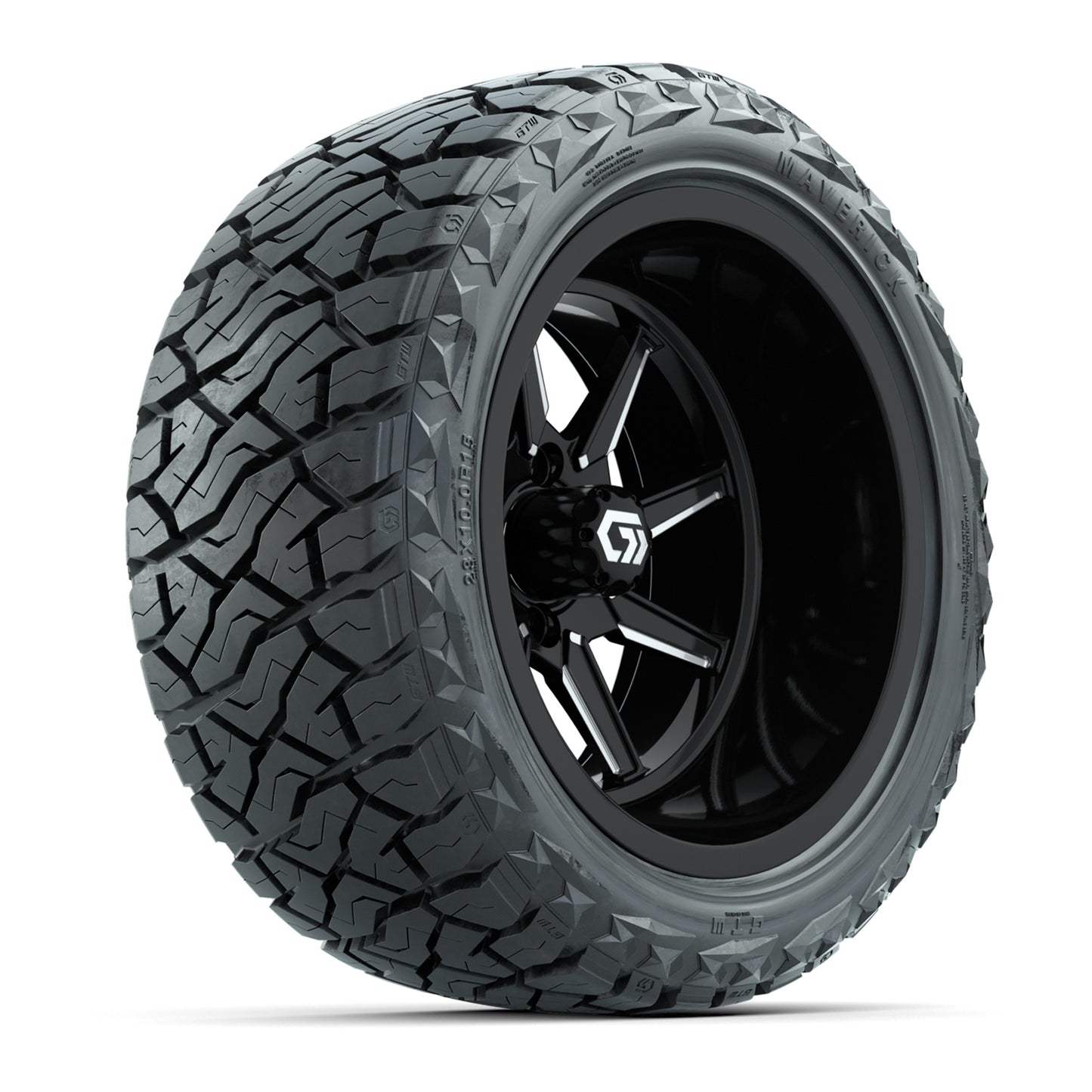 GTW® Reaper Black/Machined 15 in Wheels with 23X10-R15 Maverick Steel Belted Radial All-Terrain Tires - Full Set