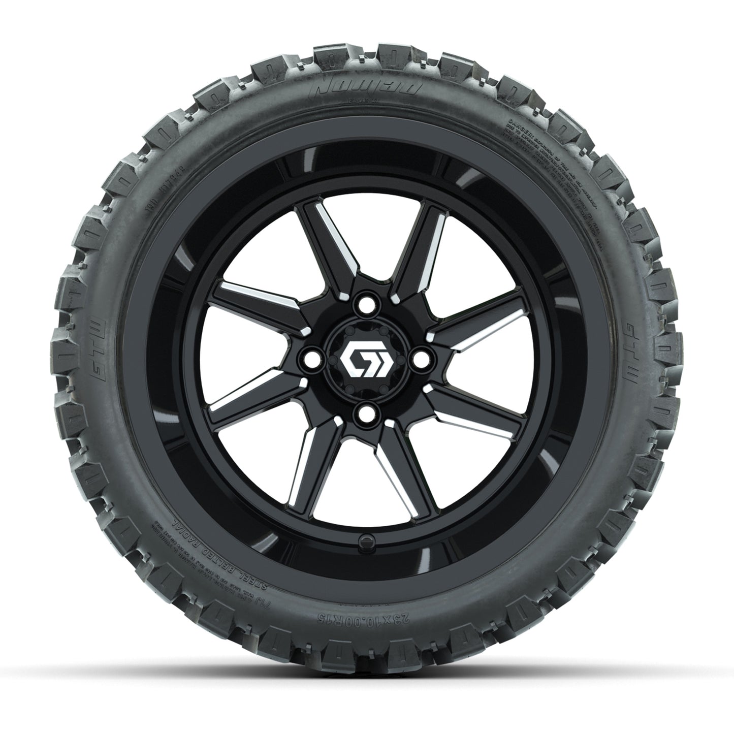 GTW® Reaper Black/Machined 15 in Wheels with 23X10-R15 Nomad Steel Belted Radial All-Terrain Tires - Full Set