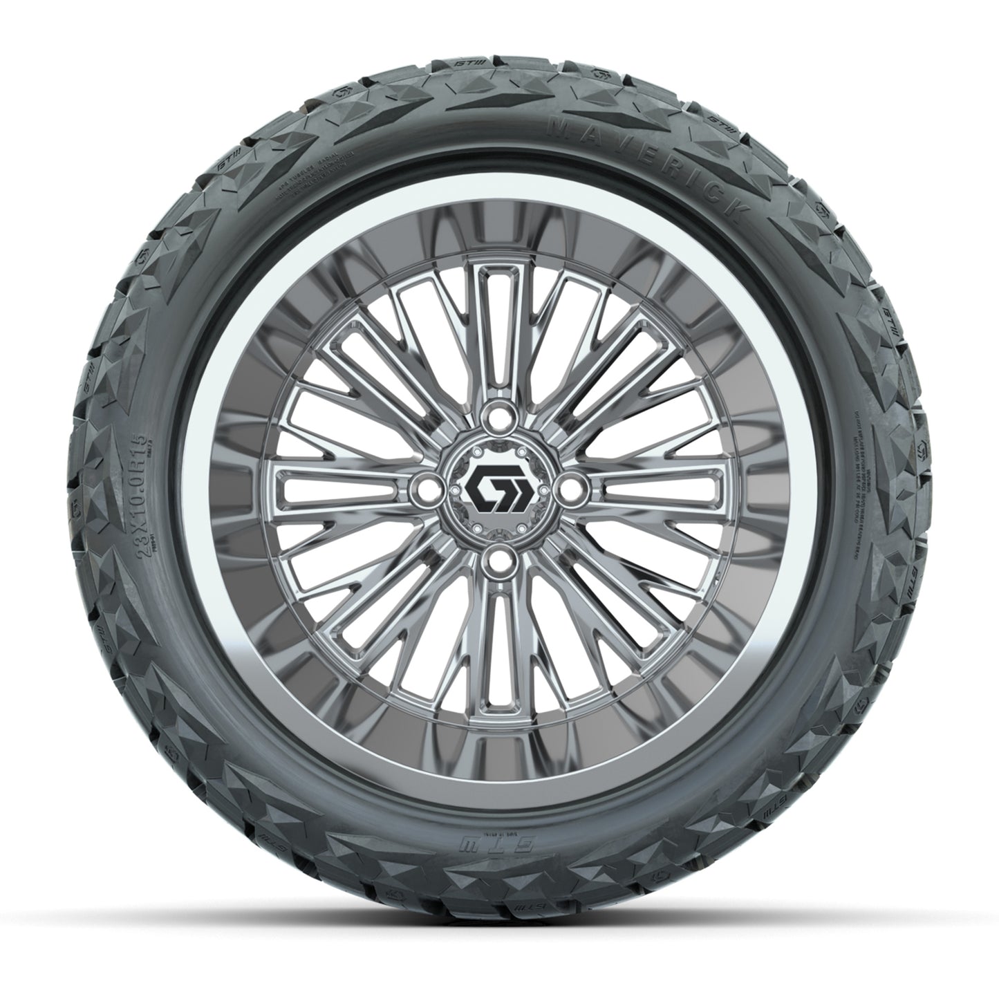 GTW® Viper Chrome 15 in Wheels with 23X10-R15 Maverick Steel Belted Radial All-Terrain Tires - Full Set