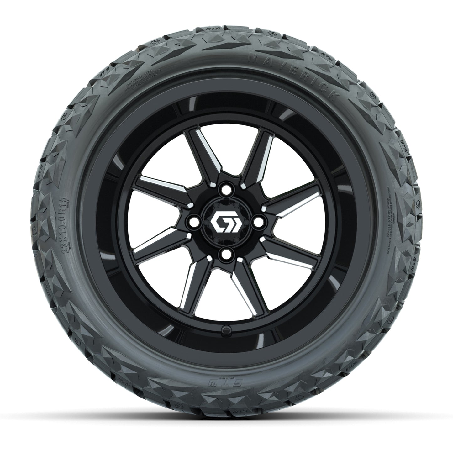 GTW® Reaper Black/Machined 15 in Wheels with 23X10-R15 Maverick Steel Belted Radial All-Terrain Tires - Full Set