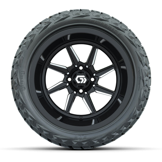 GTW® Reaper Black/Machined 15 in Wheels with 23X10-R15 Maverick Steel Belted Radial All-Terrain Tires - Full Set