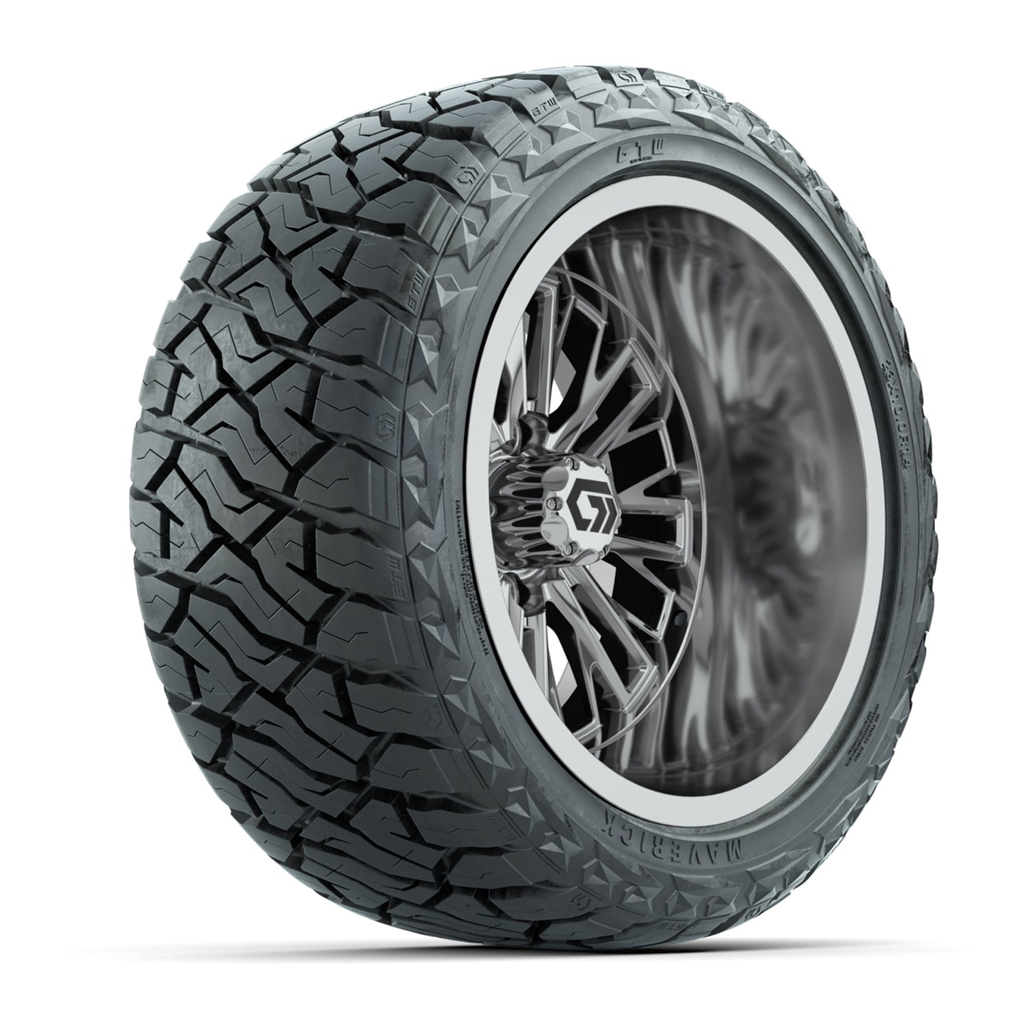 GTW® Viper Chrome 14 in Wheels with 23X10-R14 Maverick Steel Belted Radial All-Terrain Tires - Full Set