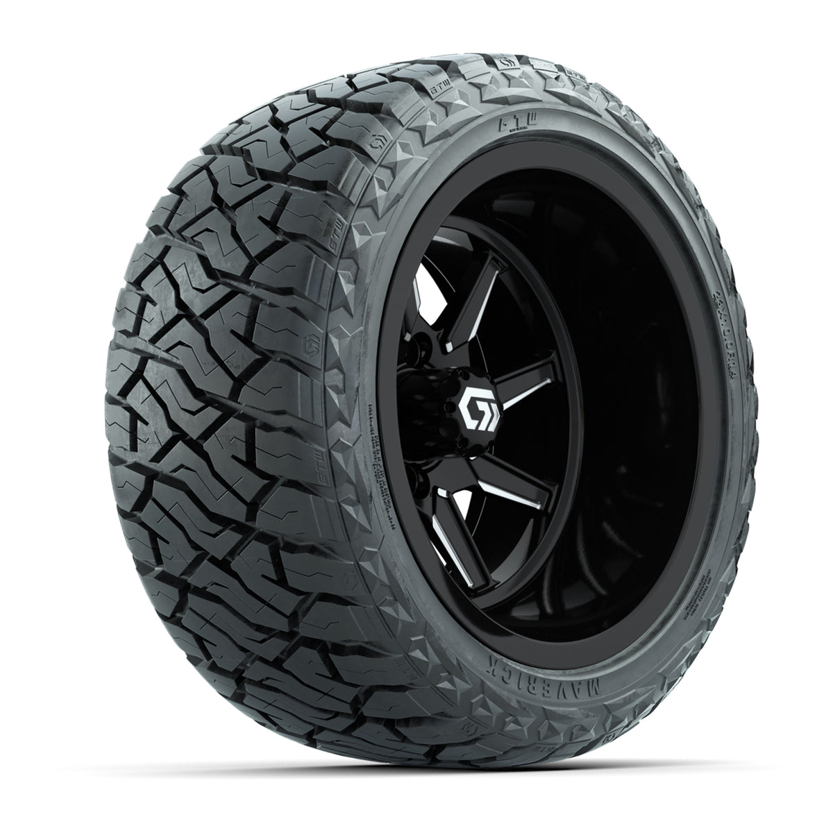 GTW® Reaper Black/Machined 14 in Wheels with 23X10-R14 Maverick Steel Belted Radial All-Terrain Tires - Full Set