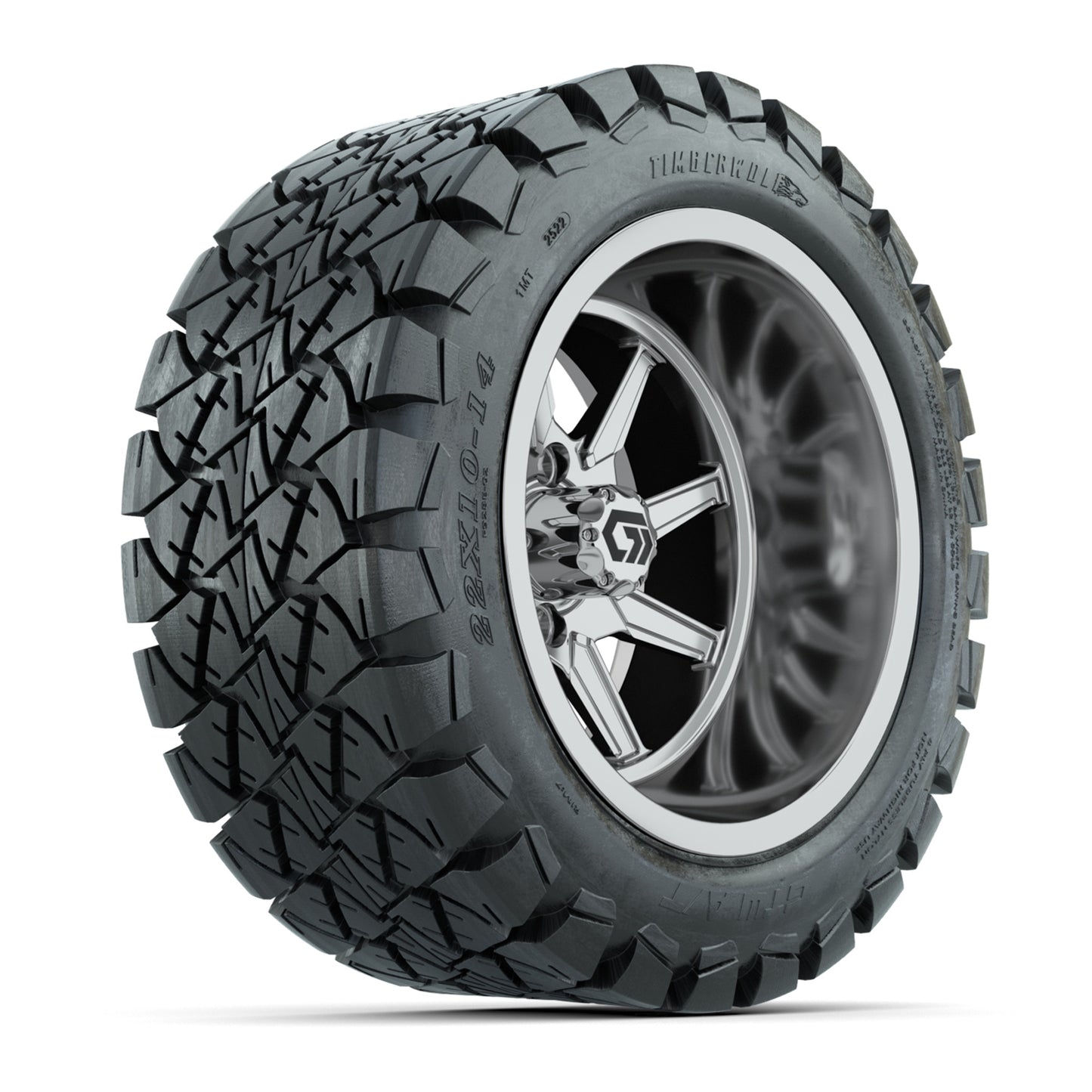 GTW® Reaper Chrome 14 in Wheels with 22X10-14 Timberwolf All-Terrain Tires - Full Set