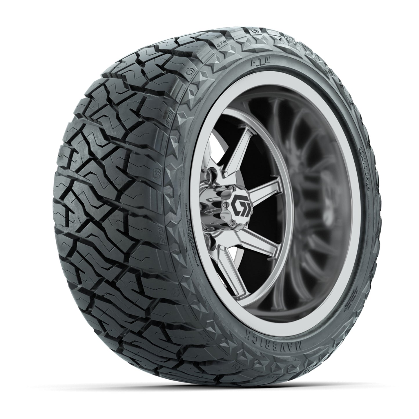 GTW® Reaper Chrome 14 in Wheels with 23X10-R14 Maverick Steel Belted Radial All-Terrain Tires - Full Set