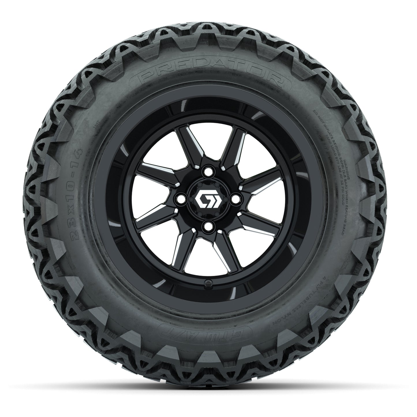 GTW® Reaper Black/Machined 14 in Wheels with 23X10-14 Predator All-Terrain Tires - Full Set