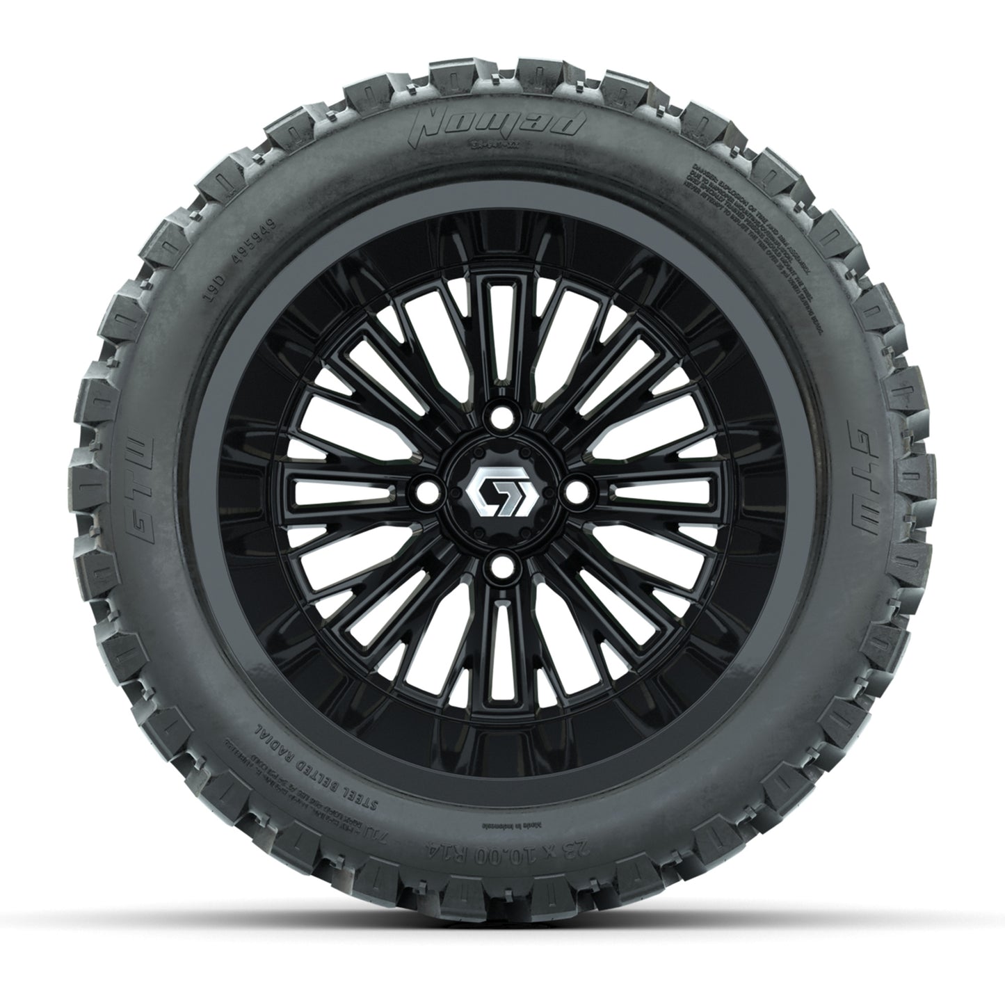 GTW® Viper Gloss Black 14 in Wheels with 23X10-R14 Nomad Steel Belt Radial All-Terrain Tires - Full Set