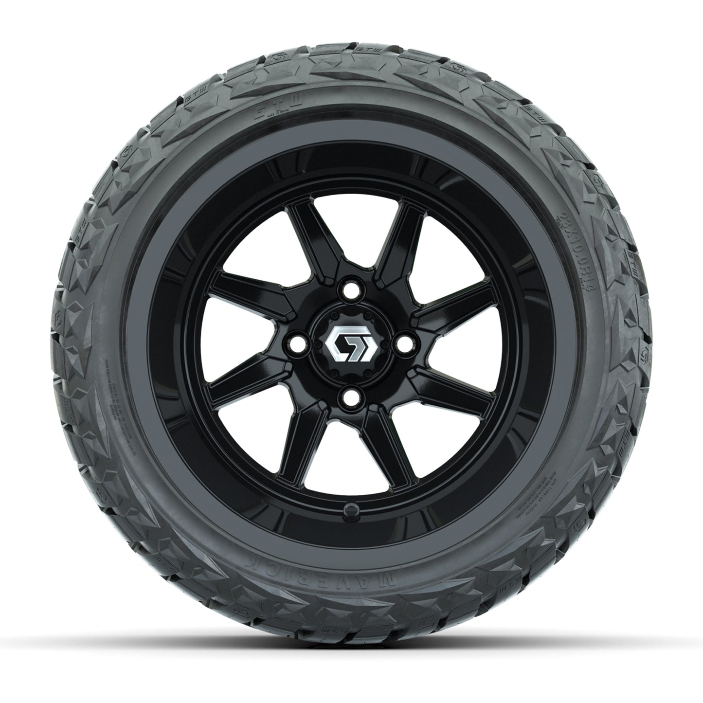 GTW® Reaper Gloss Black 14 in Wheels with 23X10-R14 Maverick Steel Belted Radial All-Terrain Tires - Full Set