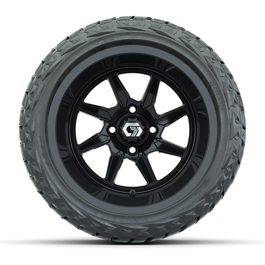 GTW® Reaper Gloss Black 14 in Wheels with 23X10-R14 Maverick Steel Belted Radial All-Terrain Tires - Full Set
