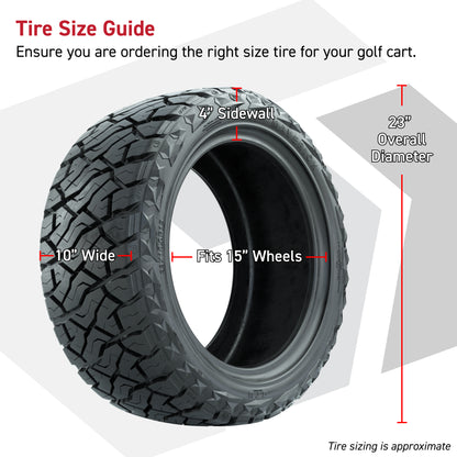 GTW® Assault Gloss Black 15 in Wheels with 23X10-R15 Maverick Steel Belted Radial All-Terrain Tires - Full Set