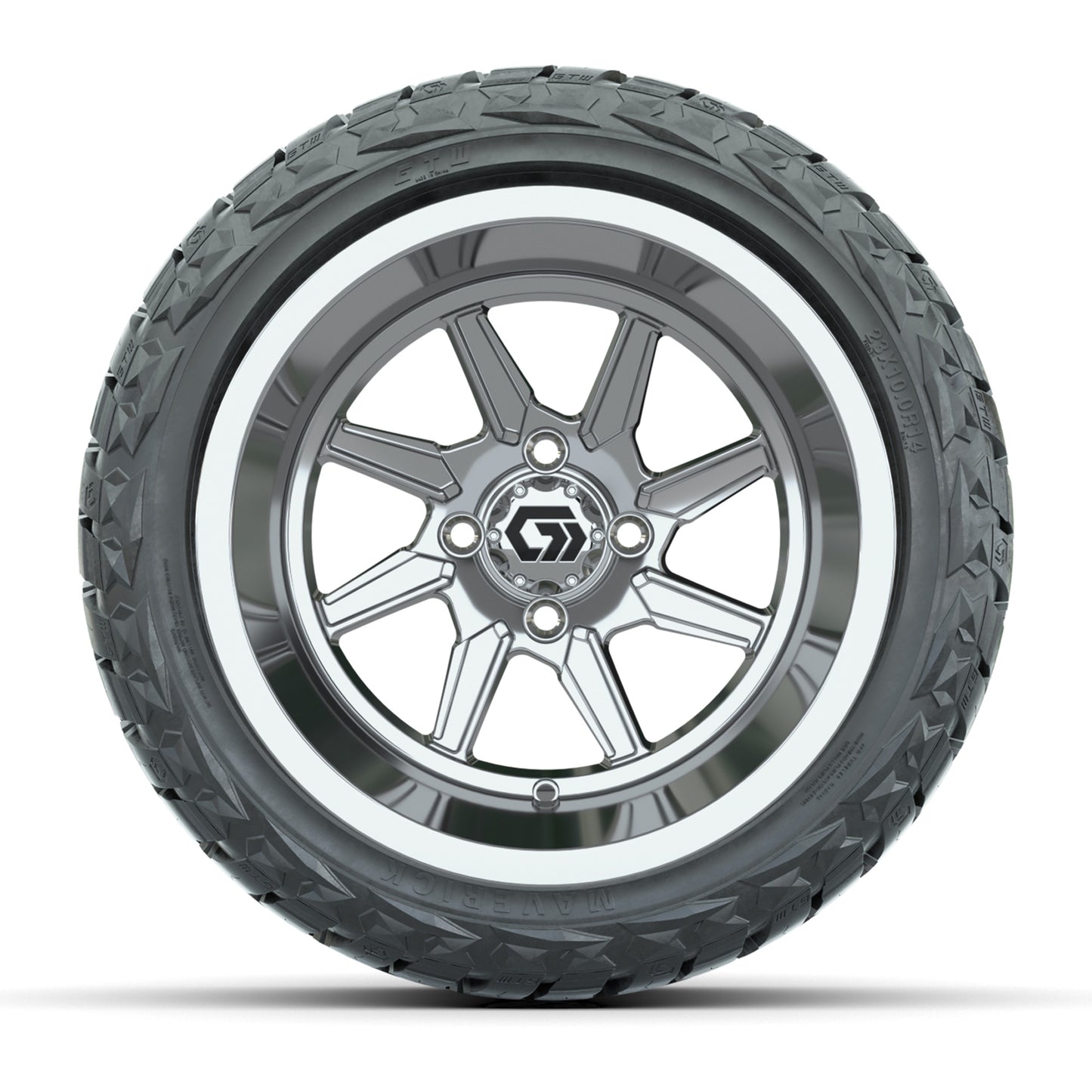 GTW® Reaper Chrome 14 in Wheels with 23X10-R14 Maverick Steel Belted Radial All-Terrain Tires - Full Set