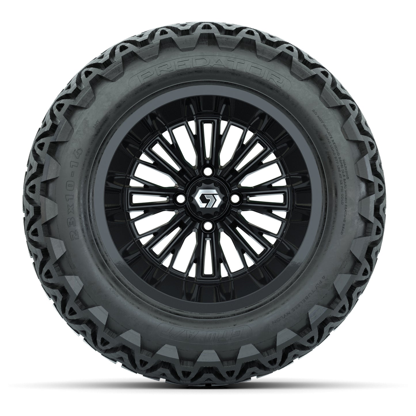 GTW® Viper Gloss Black 14 in Wheels with 23X10-14 Predator All-Terrain Tires - Full Set