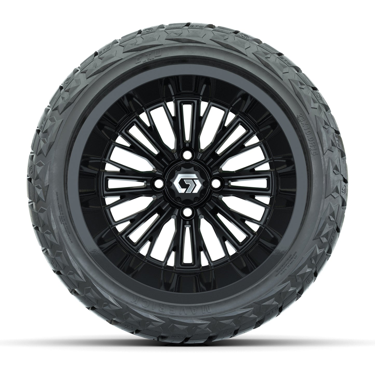 GTW® Viper Gloss Black 14 in Wheels with 23X10-R14 Maverick Steel Belted Radial All-Terrain Tires - Full Set