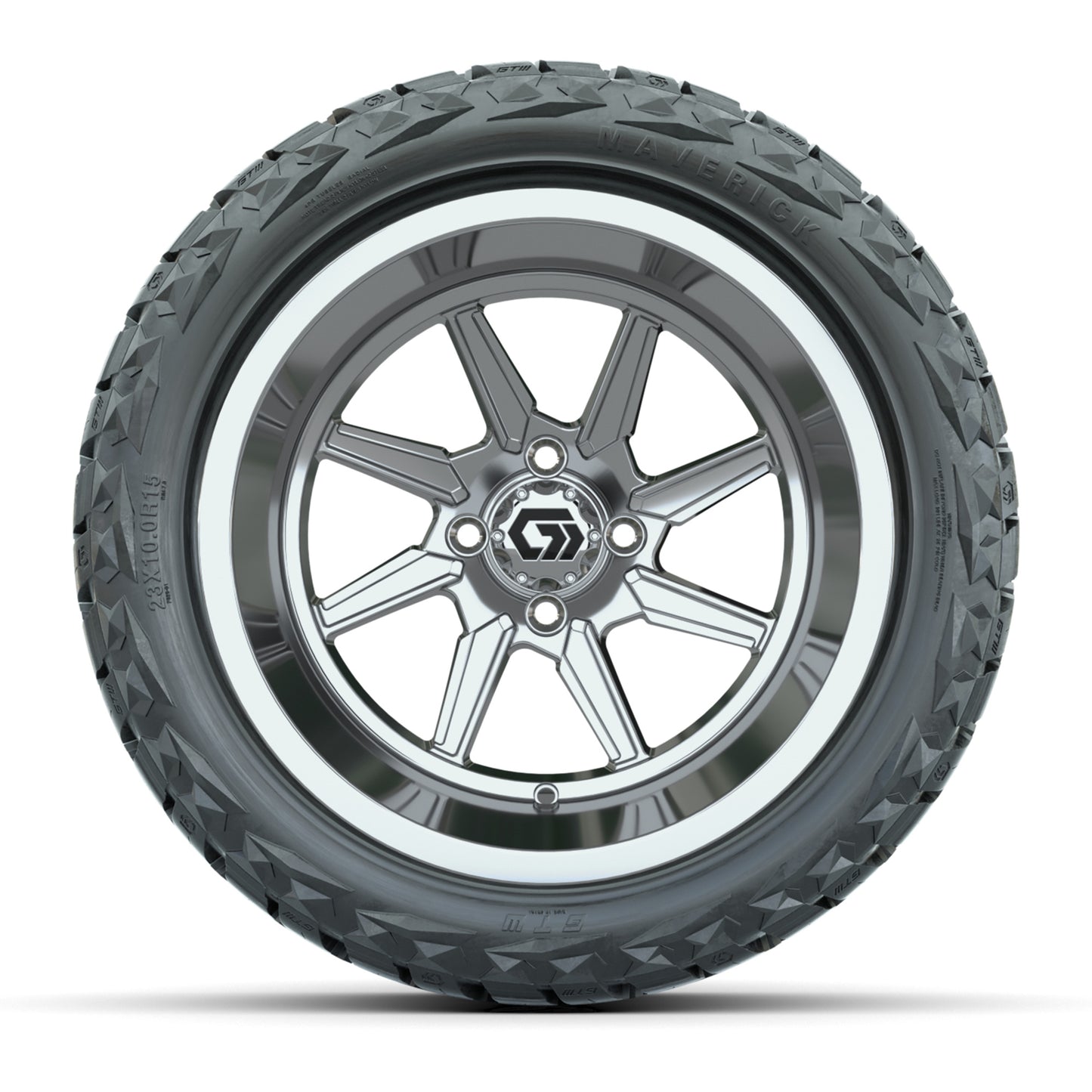 GTW® Reaper Chrome 15 in Wheels with 23X10-R15 Maverick Steel Belted Radial All-Terrain Tires - Full Set