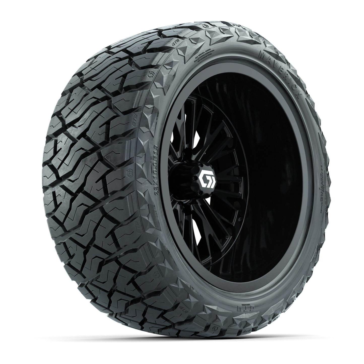 GTW® Viper Gloss Black 15 in Wheels with 23X10-R15 Maverick Steel Belted Radial All-Terrain Tires - Full Set