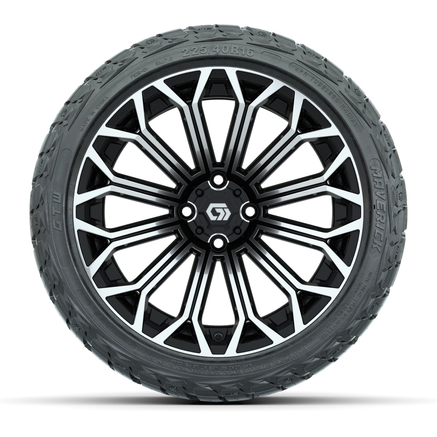 GTW® Phantom Black/Machined 16 in Wheels with 225/40-R16 Maverick Street Tires - Full Set