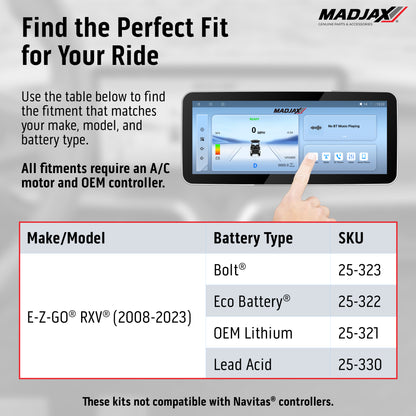 MadJax® Kinect™ Display Screen Kit for A/C motor EZGO RXV with Bolt Battery Setup