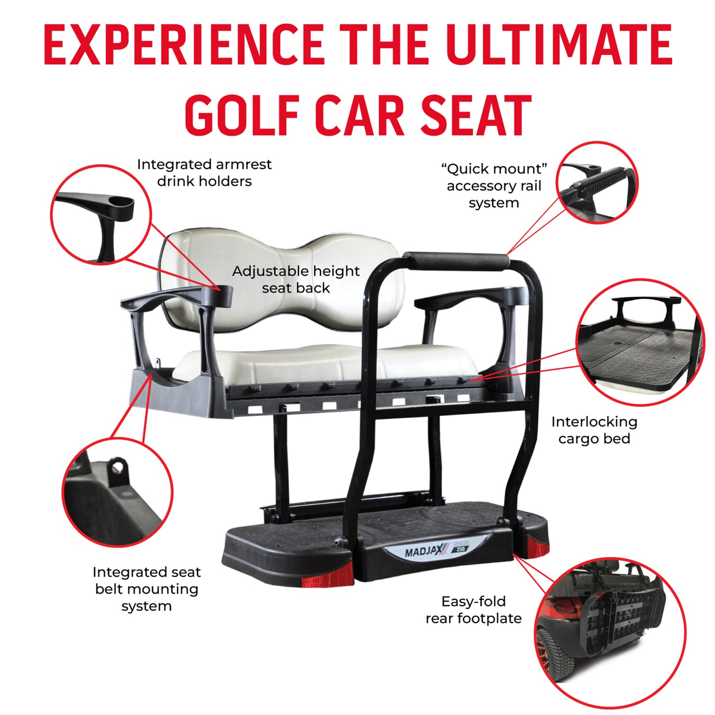 EZGO RXV MadJax® Genesis 300 Rear Seat with Deluxe Seat Cushions - PICK COLOR (2008+)