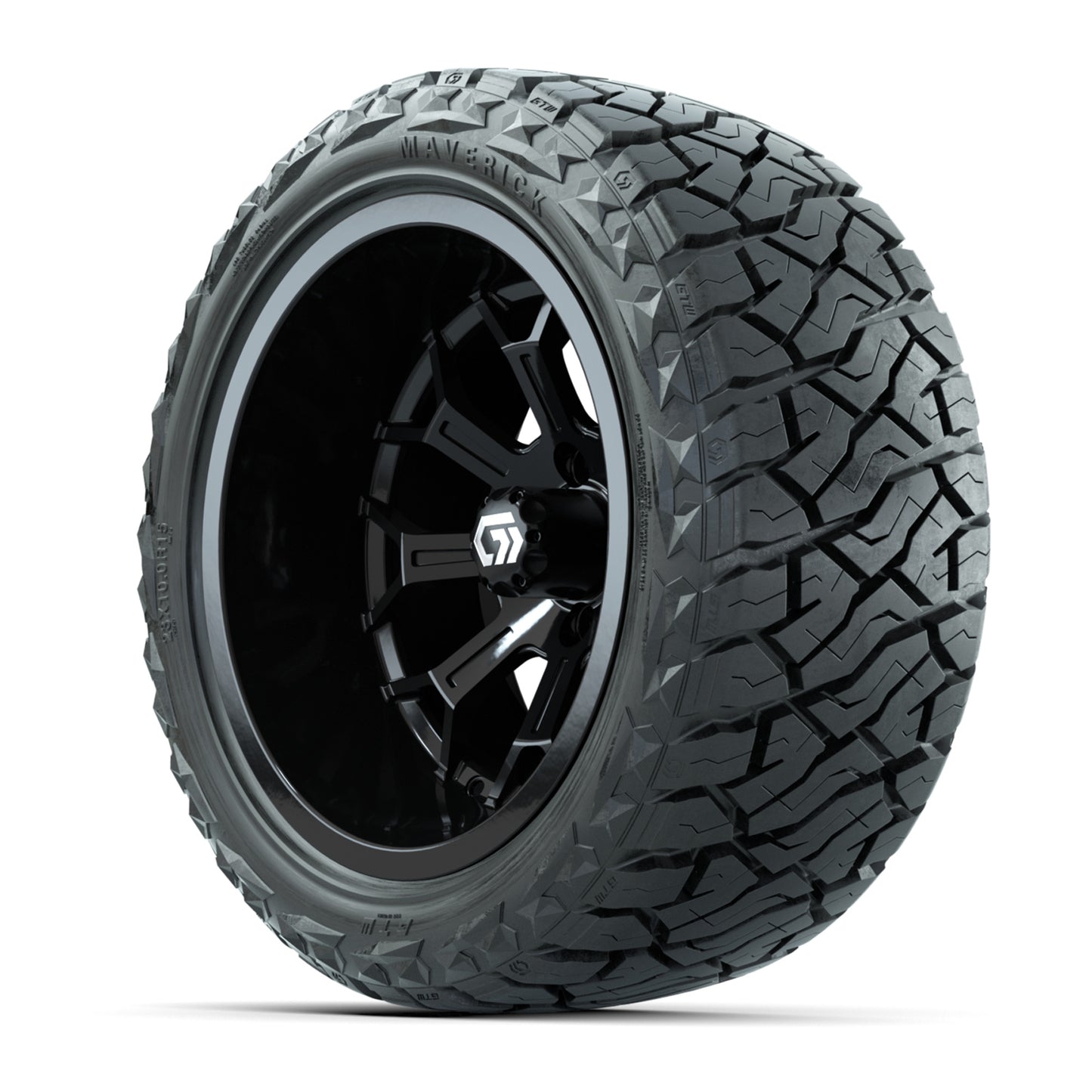 GTW® Assault Gloss Black 15 in Wheels with 23X10-R15 Maverick Steel Belted Radial All-Terrain Tires - Full Set