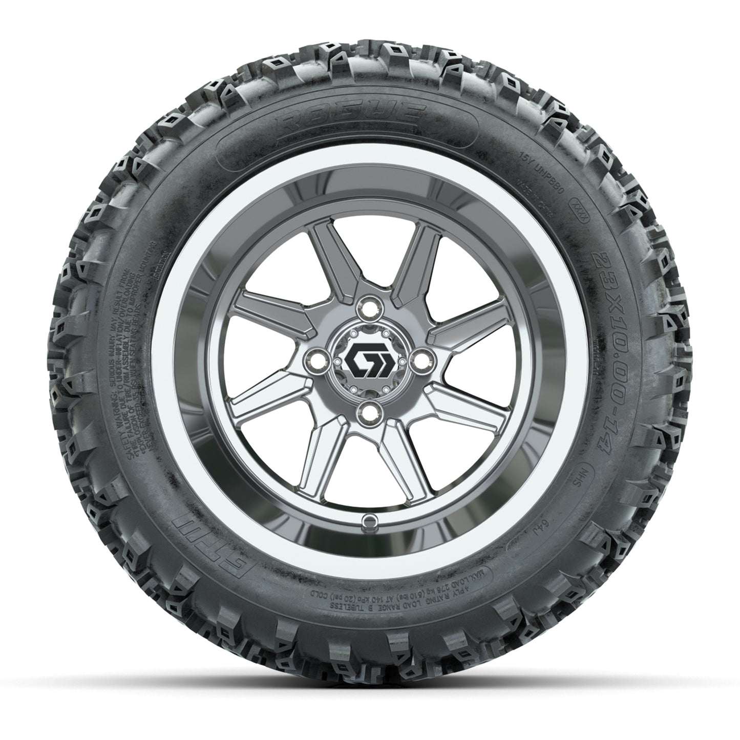 GTW® Reaper Chrome 14 in Wheels with 23X10-R14 Rogue All-Terrain Tires - Full Set