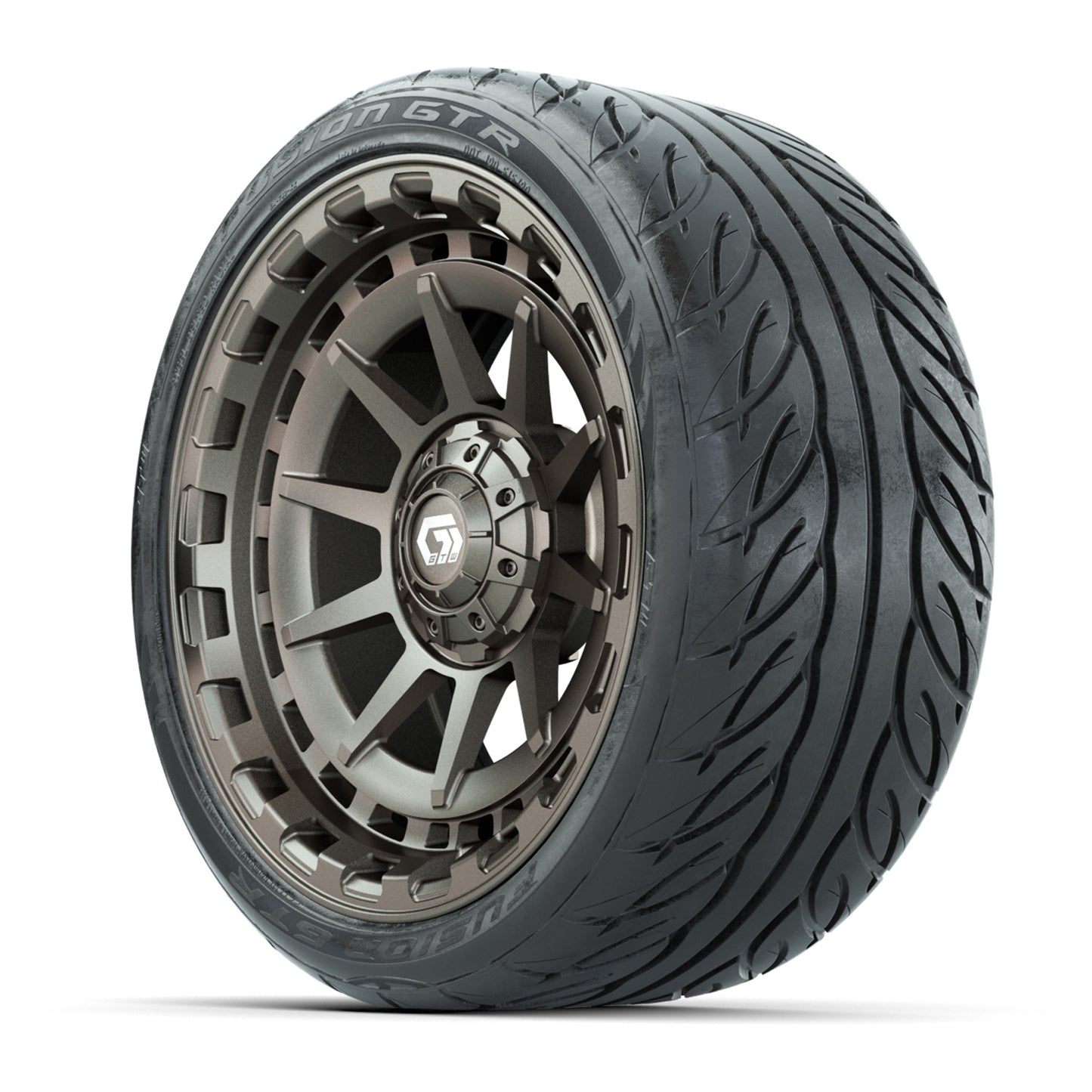 GTW® Barricade Satin Bronze 15 in Wheels with 215-40-R15 Fusion GTR Street Tires - Set of 4