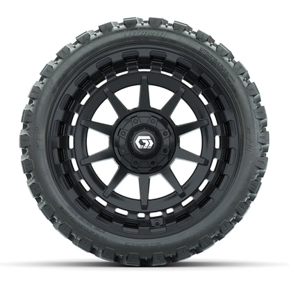 GTW® Barricade Gloss Black 15 in Wheels with 215-40-R15 Fusion GTR Street Tires - Set of 4