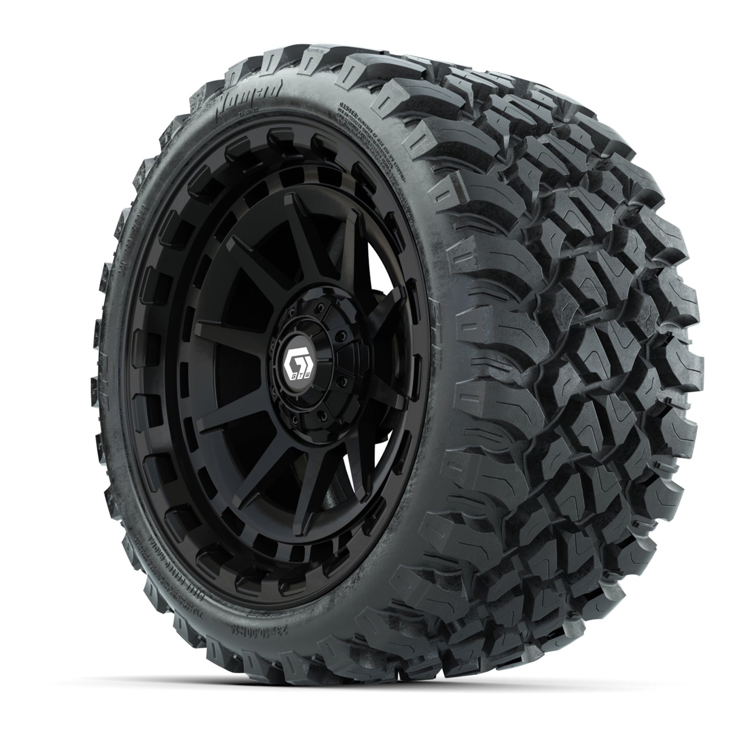 GTW® Barricade Gloss Black 15 in Wheels with 23x10-R15 Nomad Radial All-Terrain Tires - Set of 4