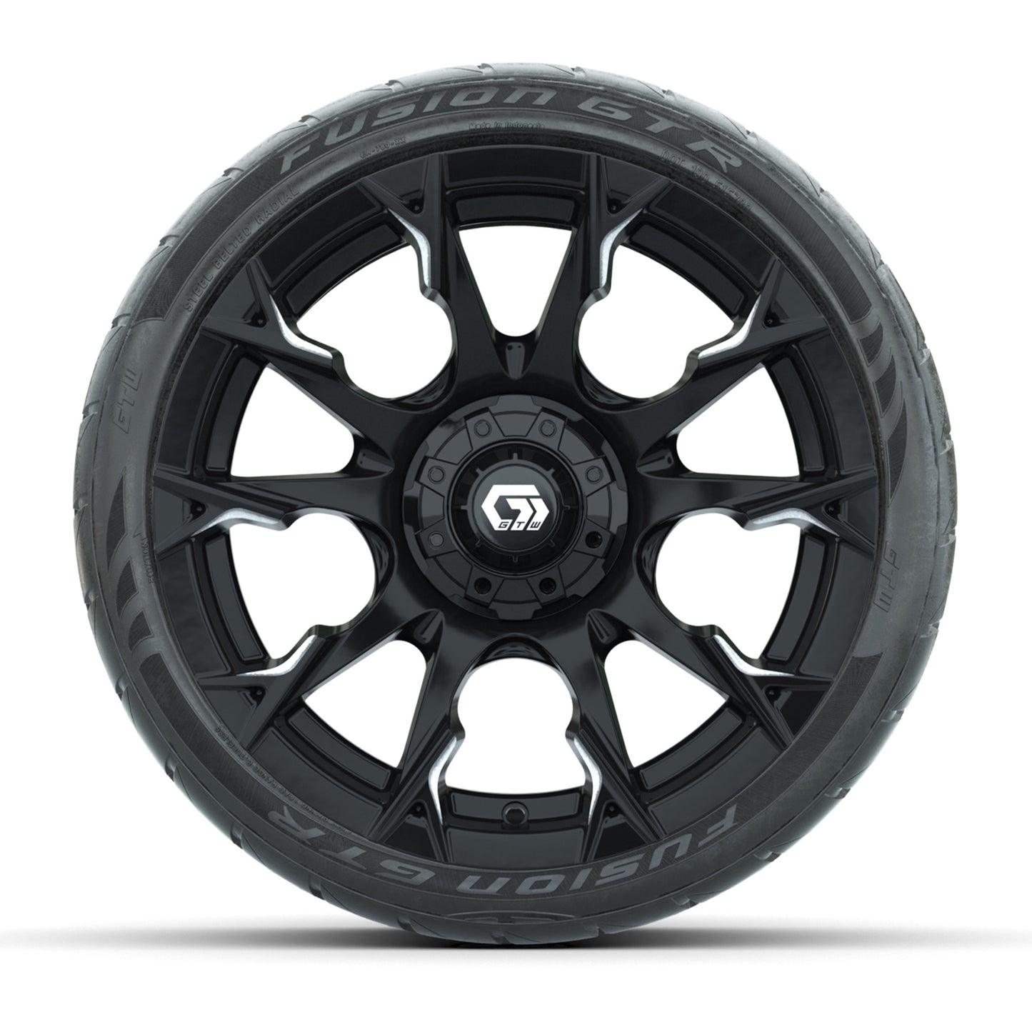 GTW® Diablo Gloss Black Machined 15 in Wheels with 23x10-R15 Nomad All-Terrain Tires-Set of 4