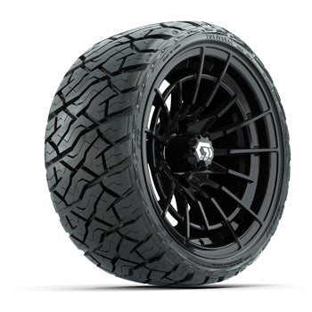 GTW Boost Gloss Black 14 in Wheels with 205/35-R14 Maverick Low-Profile All-Terrain Tires – Set of 4