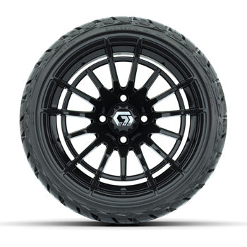 GTW Boost Gloss Black 14 in Wheels with 205/35-R14 Maverick Low-Profile All-Terrain Tires – Set of 4