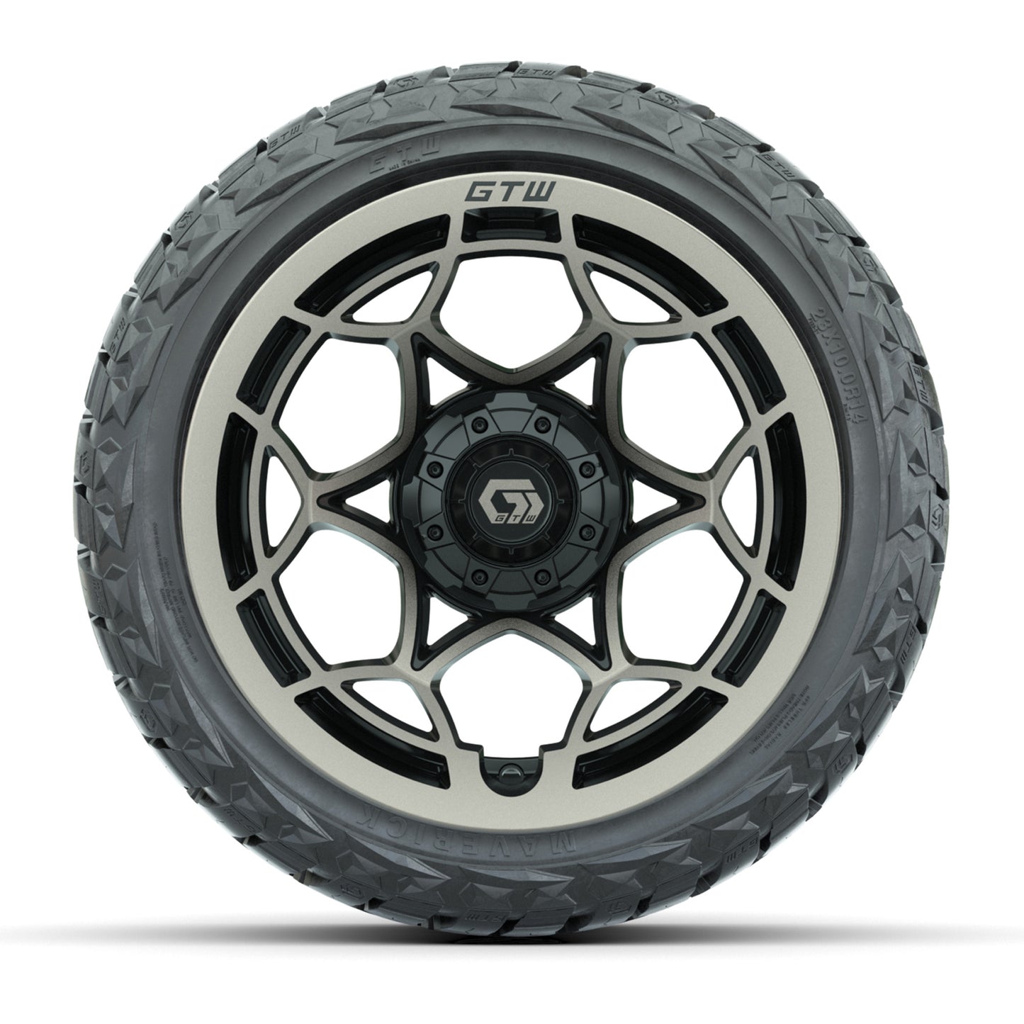 GTW Nexus Gloss Black/Satin Bronze 14 in Wheels with 23x10.00-R14 Maverick A/T Tires – Set of 4