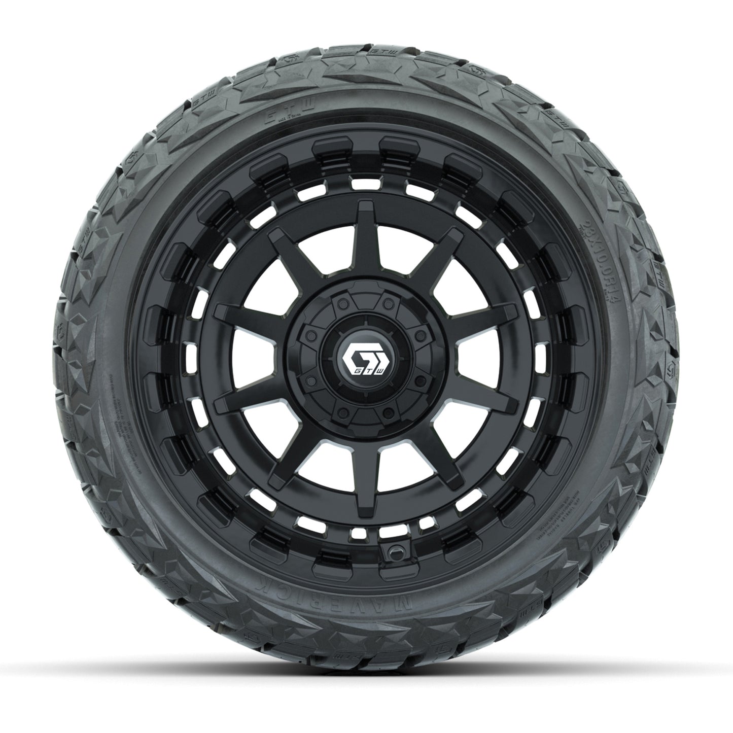 GTW Barricade Gloss Black 14 in Wheels with 23x10.00-R14 Maverick All-Terrain Tires – Set of 4