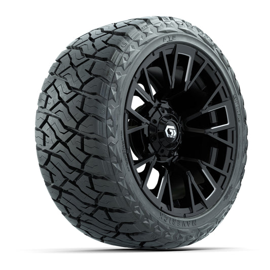 GTW Vandal Matte Black/Machined 14 in Wheels with 23x10.00-R14 Maverick All-Terrain Tires – Set of 4