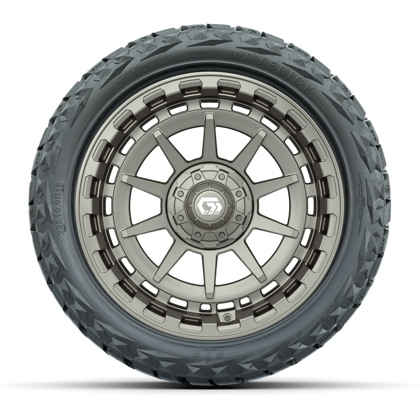 GTW® Barricade Satin Bronze 15 in Wheels with 23x10.00-R15 Maverick All-Terrain Tires – Set of 4