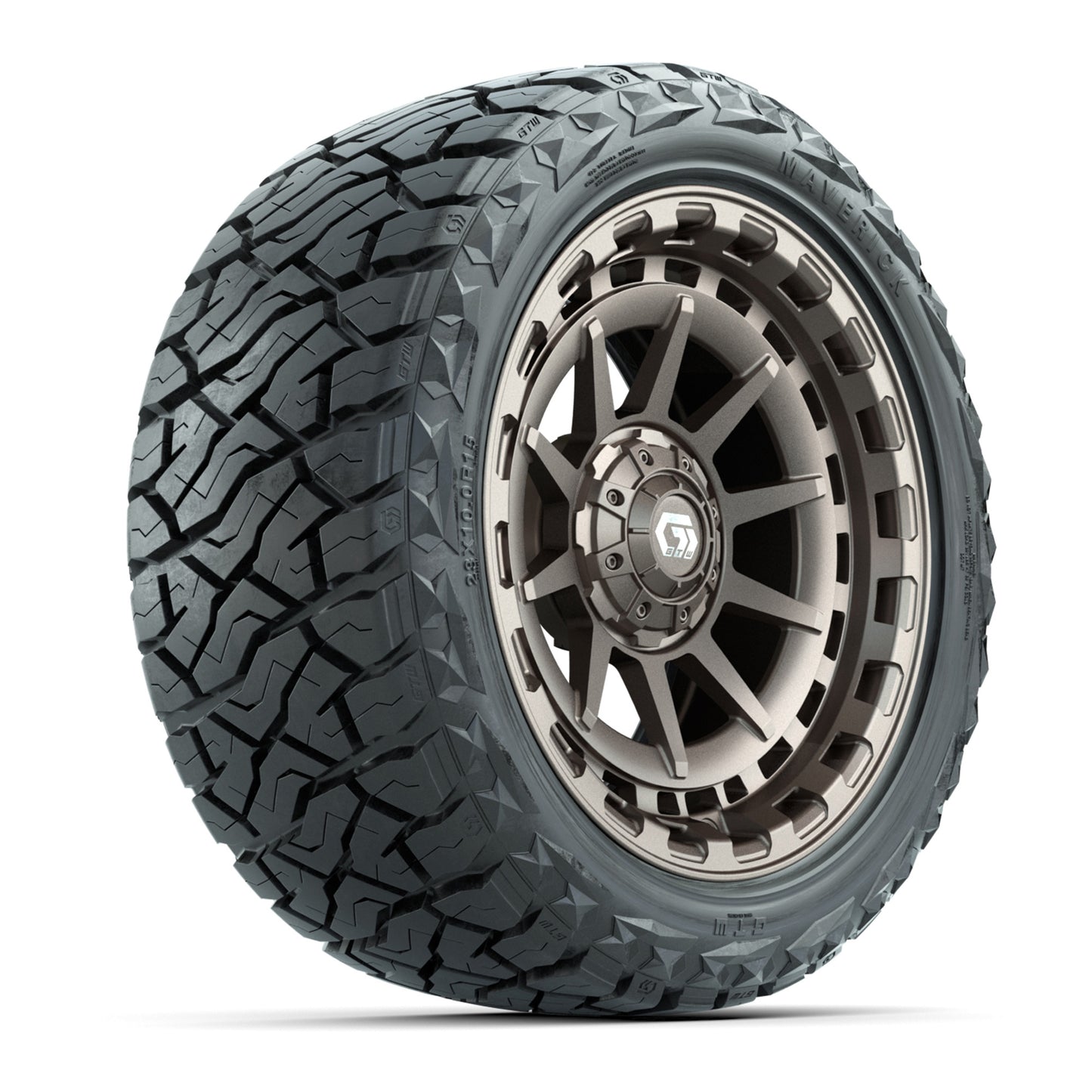 GTW® Barricade Satin Bronze 15 in Wheels with 23x10.00-R15 Maverick All-Terrain Tires – Set of 4