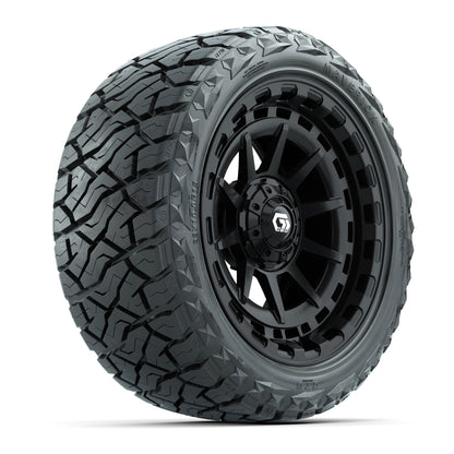 GTW® Barricade Gloss Black 15 in Wheels with 23x10.00-R15 Maverick All-Terrain Tires – Set of 4