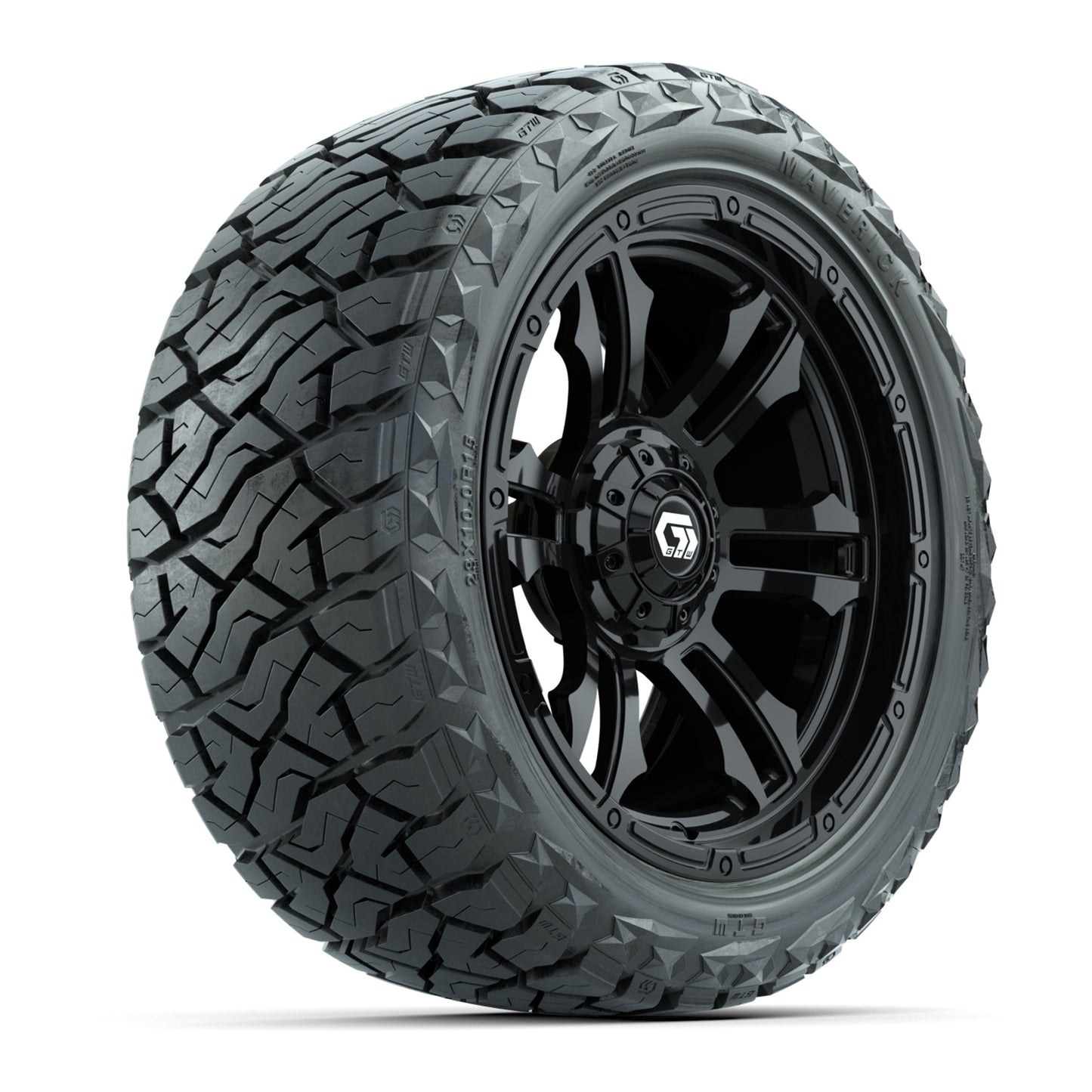GTW® Shogun Gloss Black 15 in Wheels with 23x10.00-R15 Maverick All-Terrain Tires – Set of 4