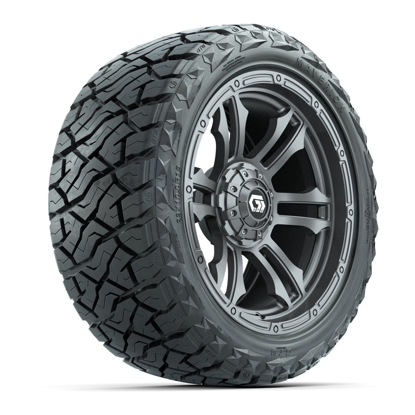 GTW® Shogun Gloss Gunmetal 15 in Wheels with 23x10.00-R15 Maverick All-Terrain Tires – Set of 4